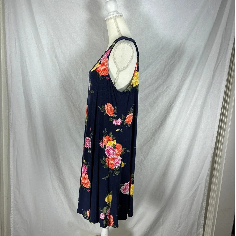 Old Navy Womens Large Navy Blue Floral Sleeveless Swing Shift Dress Summer L - Picture 3 of 8